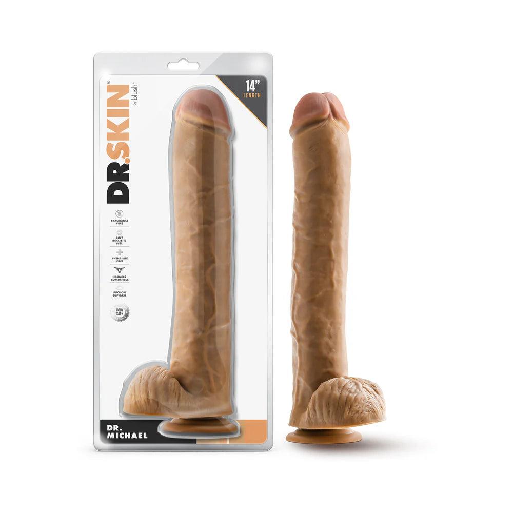 kinetic-vibe-dildo-Blush Dr. Skin Silver Collection Dr. Michael Dildo with Balls and Suction Cup 14in