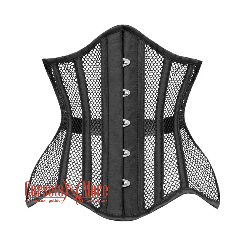 Corset for timeless chic-Black Mesh Satin Gothic Net Waist Training Underbust Corset