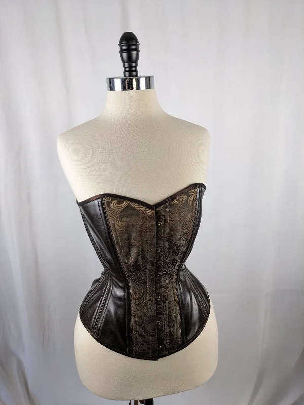 Corset for sculpted grace-Brown Jacquard and Vinyl Steampunk Steel Boned Standard Bust Overbust Corset