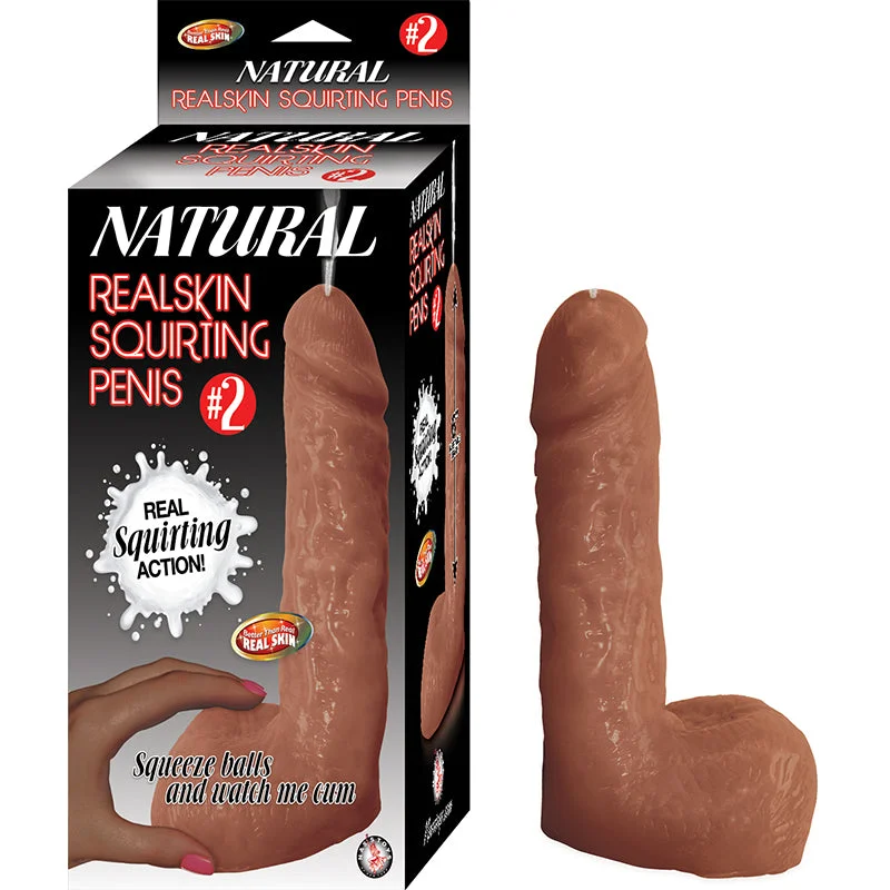 Rechargeable anal pulse rings-Natural Realskin Squirting Penis #2 Brown