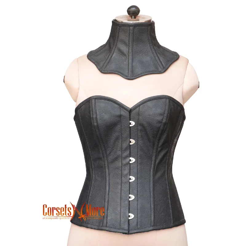 Corset top in soft sienna-CorsetsNmore Women’s Black Floral Leather Gothic Overbust Corset With Neck  Posture Collar