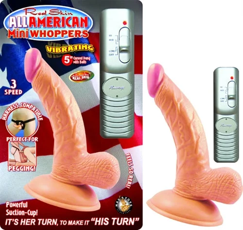 Vibrator pocket fit-All American Mini Whoppers Vibrating 5-Inch Curved Dong With Balls-Flesh