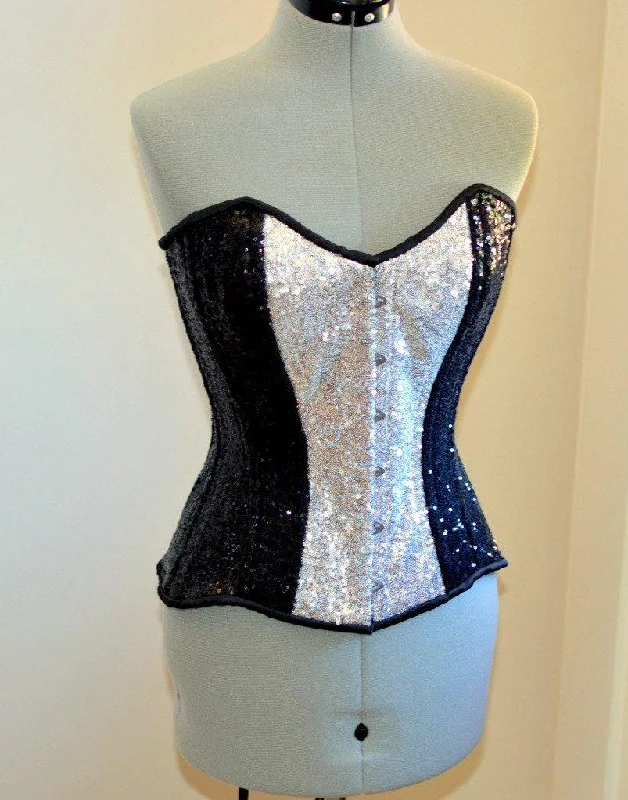 Corset in champagne shimmer-Shiny glitter overbust authentic corset, sample sale, waist 24". Steel-boned for tight lacing. Prom, shiny burlesque, cosplay, couture corset