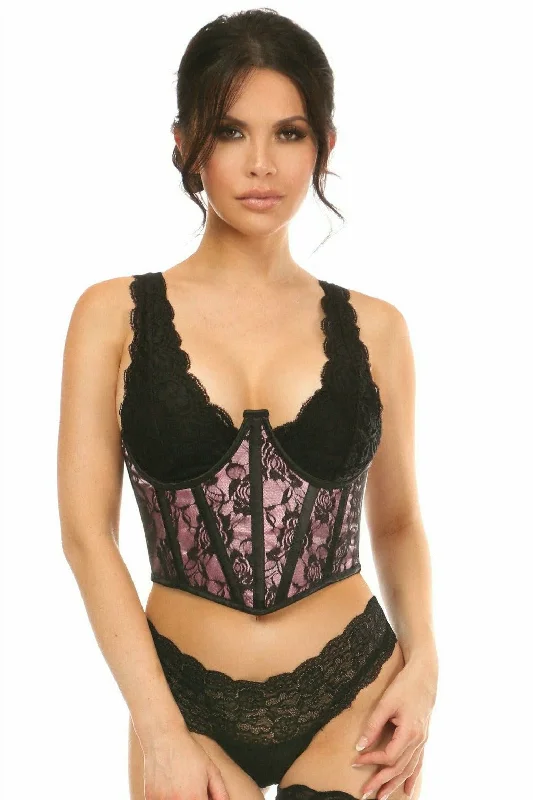 Sex toys with mild tips-Lavish Pink w/Black Lace Overlay Open Cup Waist Cincher