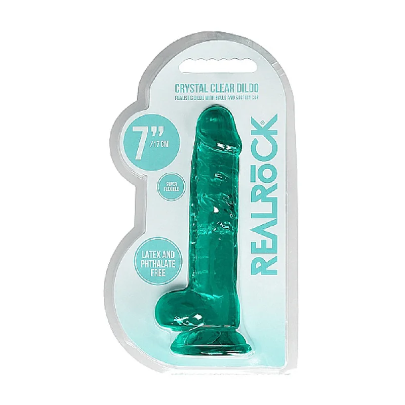 nymph-dildo-Realrock Crystal Clear Realistic Dildo With Balls 7 In. Turquoise