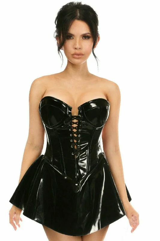 Silicone toys for calm play-Top Drawer Black Patent Steel Boned Corseted Dress