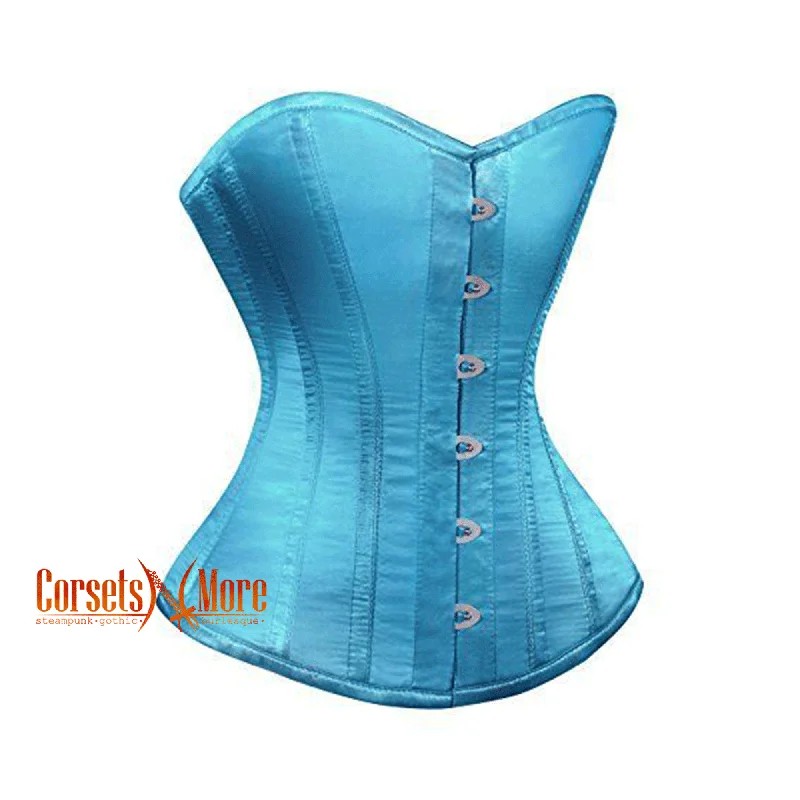 Corset for graceful chic-CorsetsNmore Women’s Baby Blue Satin Burlesque Overbust  Gothic Corset