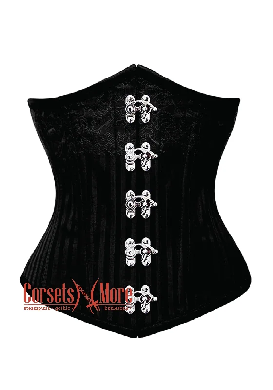 Corset for delicate chic-Black Brocade With Silver Clasp Gothic Burlesque Underbust Corset