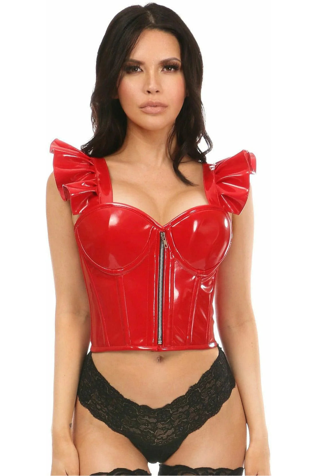 Rechargeable pulse wave toys-Patent Bustier Top w/Ruffle Sleeves