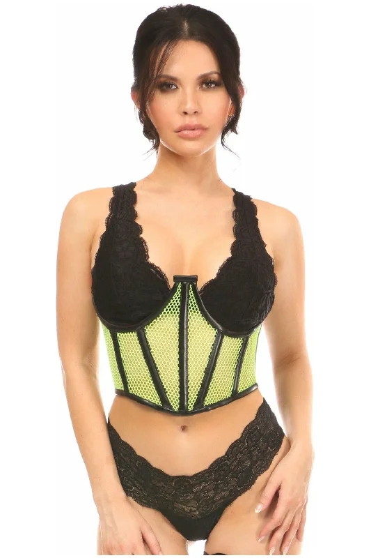 Vibrating rings with soft pulses-Lavish Neon Green Fishnet Underwire Open Cup Waist Cincher