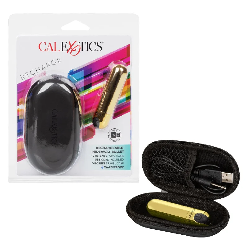 Vibrator lean build-CalExotics Rechargeable HIDEAWAY MINI BULLET VIBRATOR Black and Gold