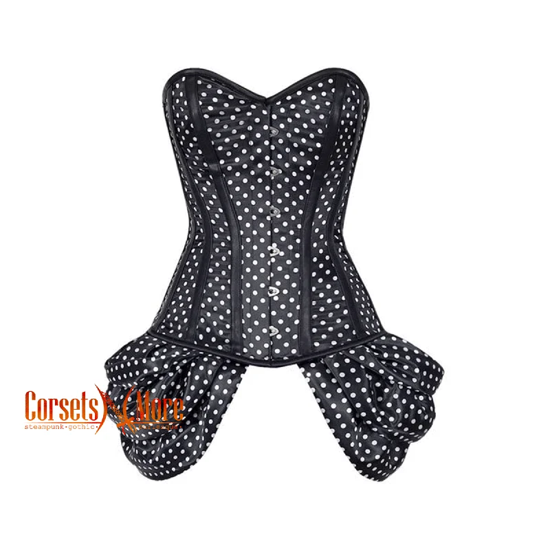 Corset with lace inserts-CorsetsNmore Women’s Black And White Polka Satin With Side  Bounce Burlesque Overbust Gothic Cor