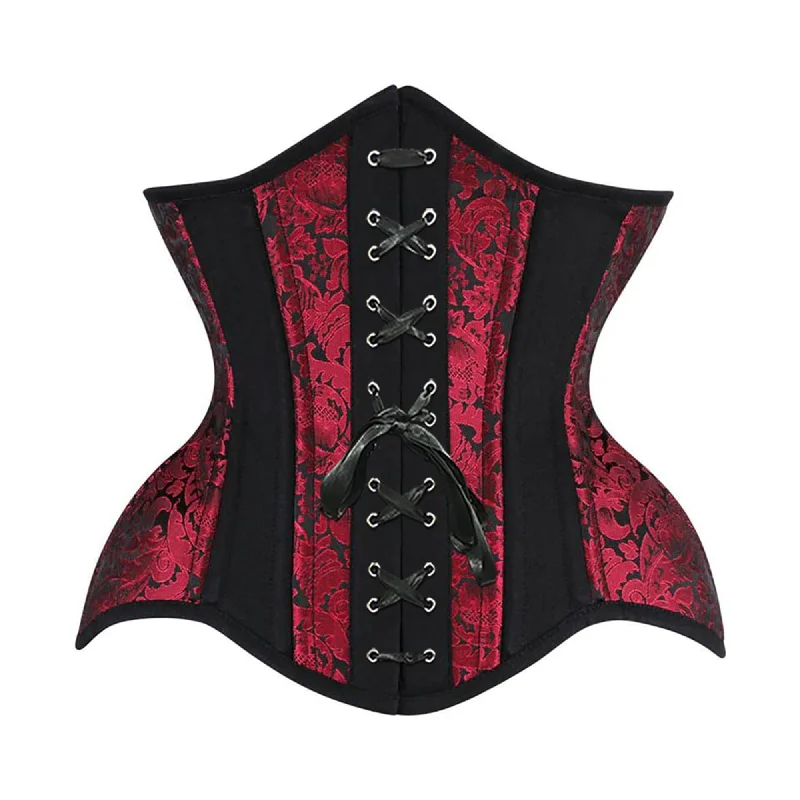 Corset dress for winter flair-Plus Size Red And Black Brocade Black Cotton With Front Lace Gothic Underbust Corset