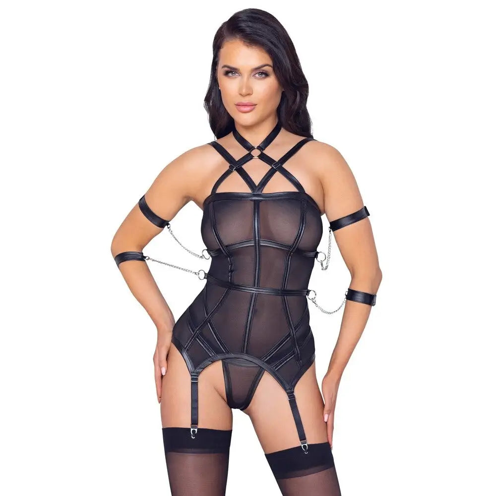 BDSM toy rope touches-Cottelli Nylon Black Bondage Basque and String