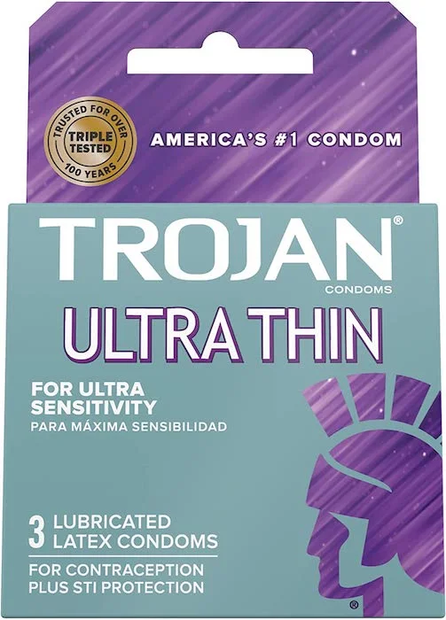 Silicone toys with soft ridges-Trojan ''Ultra Thin'' Latex Condoms -3Pk