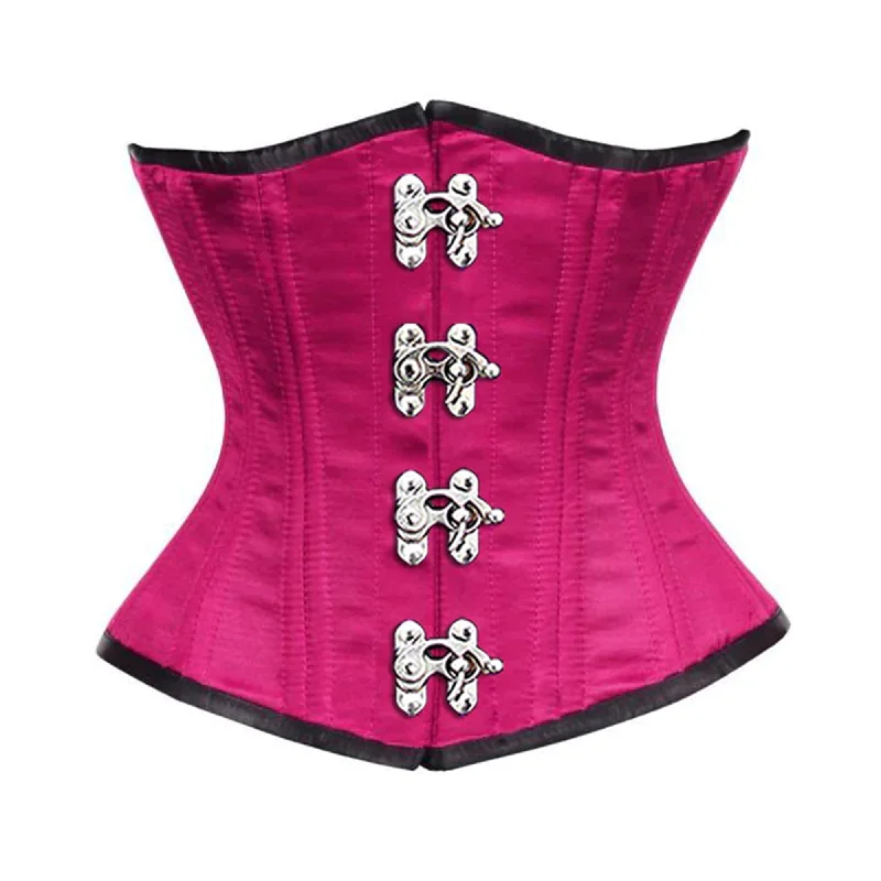 Corset top with bow trim-Royal Pink Satin Double Bone Front Silver Clasps Gothic Underbust Bustier Corset