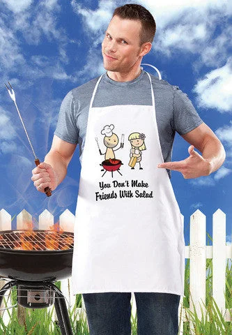 Vibrating beads for duos-You Don't Make Friends With Salad BBQ Apron - White