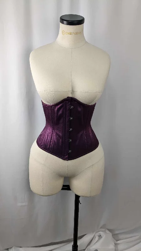 Corset for graceful contours-Liquid Purple Satin Steel Boned Low Curve Mid Hip Underbust Corset